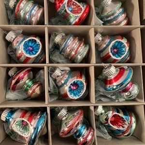 Christmas ornaments Radko Shiny Brite set of 12 glass indent bells UFO beehive